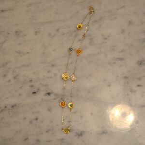 Tory Burch Outlet Gold-Tone Multicolor Heart & Disc Station Necklace